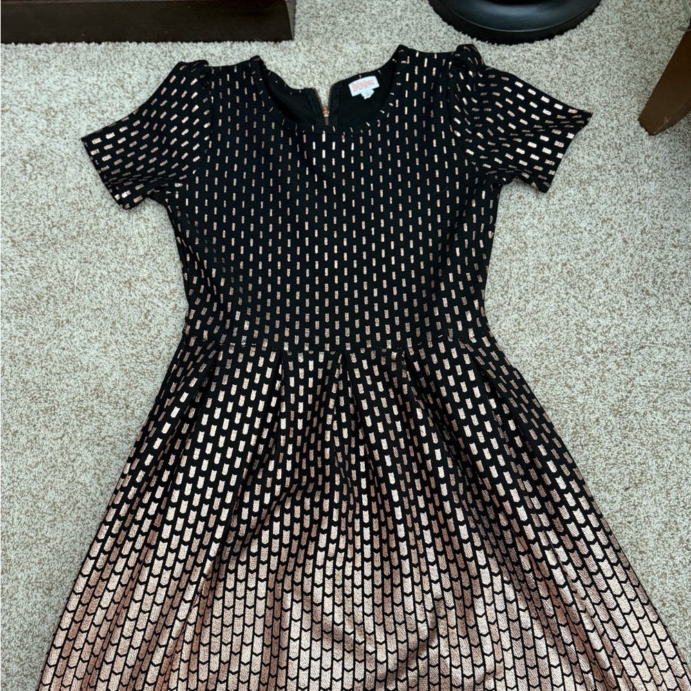LuLaRoe Black and Rose Gold Midi Dress